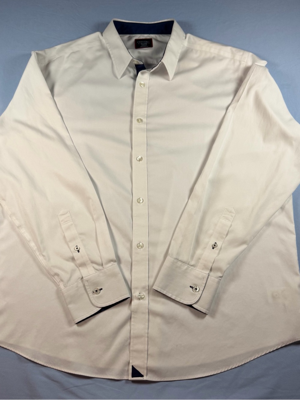 UNTUCKit Mens XXL White & Navy Wrinkle Free Cotton Long Sleeve Button Down Shirt